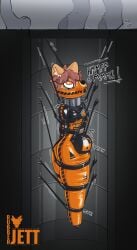 anthro arms_tied bondage bound bulge canid canine chastity_bulge chastity_device chest_harness clothing collar encasement femboy fox furry gag gagged harness helpless hi_res hidden latex latex_clothing latex_skinsuit legs_tied lock lock_symbol male_focus male_only malesub mammal no_humans null null_bulge prison prisoner restrained restricted rubberjett sack skinsuit suspension suspension_bondage tight_clothing underground
