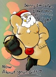 @ignisterqt absurd_res armpit_hair beard body_hair chest_hair christmas clothing facial_hair feet foot_focus footwear gold_(metal) gold_tooth hi_res holidays human humanoid male mammal not_furry red_clothing santa_claus socks solo