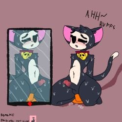 2d_(artwork) blush brawl_stars cat_ears cat_tail cum cum_on_body dildo dildo_in_ass gay horny horny_face kit_(brawl_stars) mirror mirror_reflection moan moaning tail