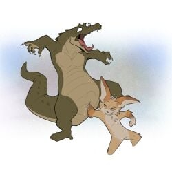 absurd_res alligator alligatorid animal_genitalia anthro big_bulge big_ears bodily_fluids bulge canid canine claws cloaca cloaca_juice cloacal cloacal_fisting cloacal_penetration crocodile crocodilian fennec_fox fisting fox fur genital_fluids genitals green_body hi_res ikaro male mammal orange_body penetration prank precum punch reptile requeson_(ikaro) scalie screaming sharp_teeth teeth tongue tongue_out true_fox wallace white_eyes yellow_sclera