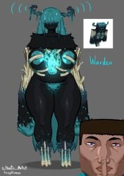 big_breasts blue_hair bone chubby dark-skinned_female monster_girl pubic_hair reference_image rule_63 steve_(minecraft) tagme thick_thighs trophimos warden_(minecraft)