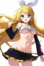 adapted_costume ai ai_generated blonde_hair groin kagamine_rin kagamine_rin_(future_style) long_hair midriff miniskirt navel skirt underboob vocaloid