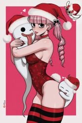 1girls big_breasts breasts christmas christmas_outfit clothing one_piece perona pink_hair prixmal tagme