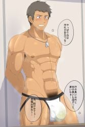 balls bara blush bulge flaccid idolmaster idolmaster_side-m jockstrap jockstrap_only kai_(artist) male_only muscles muscular musk penis shingen_seiji solo solo_male sweat sweating