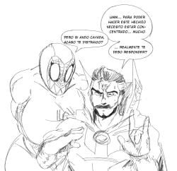 alessandra_regine_delle_rose_(olozva) big_breasts cosplay dialogue dialogue_bubble doctor_strange huge_breasts marvel marvel_comics mask muscular muscular_arms muscular_female olozva original_character sketch spanish spanish_dialogue spanish_text spider-heart_(olozva) spider-man_(series) spidersona stephen_strange tall_female tall_girl taller_female taller_girl teasing