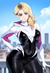 1girls ai_generated blonde_hair bodysuit creamy_ai female female_focus gwen_stacy gwen_stacy_(spider-verse) marvel marvel_cinematic_universe marvel_comics short_hair spider-man:_across_the_spider-verse spider-man:_into_the_spider-verse spider-man_(series) tagme thick_thighs