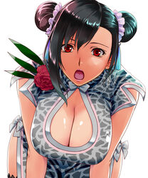 alternate_costume alternate_hairstyle alternate_outfit animal_print bangs big_breasts black_hair breasts chinese_clothes cleavage cleavage_cutout clothed cutout double_bun final_fantasy final_fantasy_vii final_fantasy_vii_remake hair_buns hair_ornament hairbun hanging_breasts huge_breasts large_breasts lipstick open_mouth red_eyes short_sleeves surprised switch01 tifa_lockhart