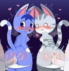 0227 absurd_res animal_crossing anthro anthro_on_anthro anthro_penetrated anthro_penetrating anthro_penetrating_anthro anthro_penetrating_female anus ass balls blue_body blue_eyes blue_fur blush bodily_fluids breasts clothed clothing cum cum_in_pussy cum_inside domestic_cat felid feline felis female female_anthro female_penetrated from_behind_position fur genital_fluids genitals grey_body grey_fur group heart_symbol hi_res humanoid_genitalia humanoid_penis lolly_(animal_crossing) male male/female male_penetrating male_penetrating_anthro male_penetrating_female mammal markings nintendo nipples panties panties_down parallel_sex partially_clothed penetration penile penile_penetration penis penis_in_pussy pussy raised_tail rosie_(animal_crossing) sex striped_body striped_fur striped_markings striped_tail stripes sweat tail tail_markings underwear underwear_down vaginal_penetration vaginal_penetration