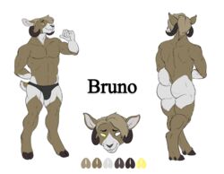 1boy anthro cervine furry heterochromia male male_only model_sheet ram rear_view short_tail simple_background solo white_background