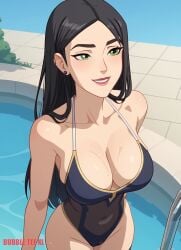 ai_generated big_breasts black_hair breasts claudia_(the_dragon_prince) female female_only green_eyes netflix smile swimsuit the_dragon_prince