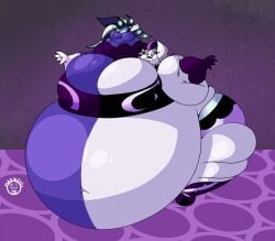 2girls bbw big_breasts breasts cleavage demon female furry hazbin_hotel helluva_boss huge_breasts leviathan_(helluva_boss) mad_n_evil morbidly_obese morbidly_obese_anthro overweight siamese siamese_twins thick_thighs wide_hips wtf