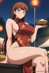 ai_generated anime blue_eyes blush breasts brown_hair female festival girl lee_joo_hee sideboob solo_leveling thighs wallpaper