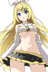 adapted_costume ai ai_generated blonde_hair groin kagamine_rin kagamine_rin_(future_style) long_hair midriff miniskirt navel skirt underboob vocaloid