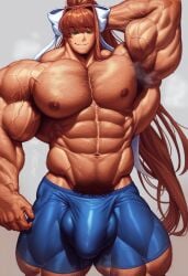 1boy abs ai_generated ambush_(trap) arm_behind_head arm_hair arm_veins armpit_hair armpits bara bara_tiddies bara_tits barechested biceps big_bulge blue_shorts bow boy boy_tits brown_hair bulge bulge_through_clothing chest_hair civitai doki_doki_literature_club feet_out_of_frame gay genderswap_(ftm) green_eyes hair_ribbon hairbow hairy hairy_armpits hairy_arms hairy_chest hairy_legs large_pectorals leg_hair long_hair male male_boobs male_focus male_nipples male_only male_underwear man_boobs man_nipples man_tits manly monika_(doki_doki_literature_club) muscle muscles muscular muscular_male navel navel_hair nipples pecs pectorals penis_bulge ponytail presenting_armpit pubic pubic_hair pubic_hair_peek ribbon rule_63 sewoh26 shirtless shirtless_male shorts simple_background smile solo solo_focus steaming_body stomach sweat sweating tagme thick_arms thick_thighs thighs topless topless_male underwear veins very_long_hair white_ribbon