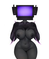 ai_assisted artist_request black_clothing boobs boobs_out breasts clothed dark_skin dark_skinned_female female_focus female_only genderswap_(mtf) hand_on_breast partially_clothed pussy rule_63 shadow_tvman_(skibidi_toilet) shirt_up skibidi_toilet solo_female thighs tits_out tv_daddy_(skibidi_toilet) tv_head tv_woman tv_woman_(skibidi_toilet) white_background