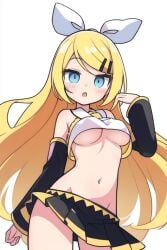 adapted_costume ai ai_generated blonde_hair groin kagamine_rin kagamine_rin_(future_style) long_hair midriff miniskirt navel skirt underboob vocaloid