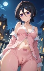 1girls ai_generated black_hair bleach bleach:_the_thousand-year_blood_war cameltoe cute kuchiki_rukia kuchiki_rukia pijama purple_eyes rengoart sexy sexy.ai short_hair