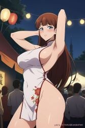 ai_generated anime blue_eyes blush breasts brown_hair female festival girl lee_joo_hee sideboob solo_leveling thighs wallpaper