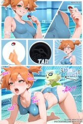 bikini celebi coin coin_(pokemon) doggy_style green_eyes gym_leader ia_generated kasumi_(pokemon) kasumi_(pokemon) leader miaulust moaning orange_hair orgasm pokegirl pokemon pokemon_dppt pokemon_trading_card_game pokephilia pool red_hair swimsuit trading_card trading_card_game wet_pussy