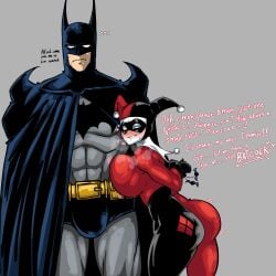 1boy 1girls ass batman batman_(series) big_ass big_breasts breast_press breasts bulge dialogue female harley_quinn heavy_breathing horny horny_female male muscular muscular_male musk musk_clouds png ryosuart sweat sweaty_body text thick_thighs wide_hips