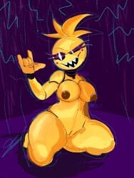 animatronic animatronic_female breasts five_nights_at_freddy's girl kbrarodriguera naked nude sharp_teeth solo thick_thighs thighs toy_chica_(fnaf)