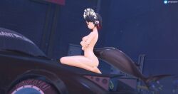 3d 3d_(artwork) big_ass big_butt big_thighs blender busty car car_pinup ellen_joe female female_only hoyoverse looking_at_camera looking_at_viewer maid maid_headdress mihoyo pinup pinup_pose thick_thighs thighs wafflensfw zenless_zone_zero