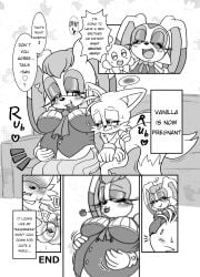 big_breasts blush cheese_the_chao comic cream_the_rabbit kissy_lips lipstick michiyoshi pregnant sonic_(series) tails vanilla_the_rabbit