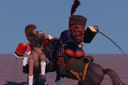 1boy 1girls 3d ass clothed gopfoyohpu29891 horse roblox roblox_studio robloxian sword tagme