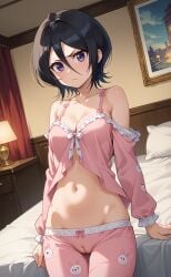 1girls ai_generated black_hair bleach bleach:_the_thousand-year_blood_war cameltoe cute kuchiki_rukia kuchiki_rukia pijama purple_eyes rengoart sexy sexy.ai short_hair