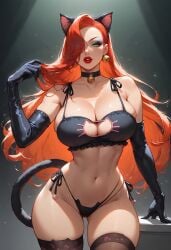 ai_generated cat_ears cat_lingerie cat_tail choker civitai cleavage jessica_rabbit large_breasts navel unholyreaper