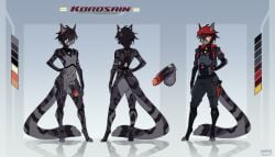 android anthro balls biped clothed clothing color_swatch felid feline fingers genitals glans hair hat headgear headwear hi_res humanoid_genitalia humanoid_penis korosain_(kellervo) machine male mammal masvino model_sheet nonbinary_(lore) penis robot solo tail