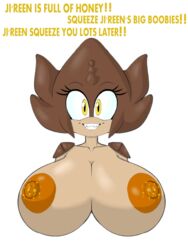 alien alpha_channel anthro arthropod big_breasts bodily_fluids breasts carapace evisceroid exoskeleton fan_character female hi_res honey horn huge_breasts insects inviting lactating lactating_honey nipples non-mammal_breasts ravrous smile solo sonic_(series) sonic_the_hedgehog_(series) teeth text unusual_lactation