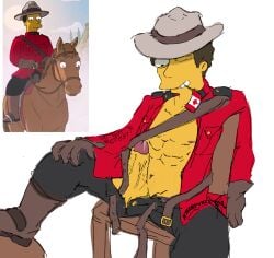 abs admiring_penis admiring_self background_character canada canadian flag hair hat police_uniform proud_of_his_cock smirk teeth_showing the_simpsons veiny_penis