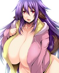 1girls animal_ears areola_slip big_breasts blush breasts breasts_bigger_than_head cleavage dog_ears dog_tail female female_only gigantic_breasts hizuki_ayana huge_breasts kagaku_na_yatsura large_breasts purple_hair red_eyes solo solo_female tagme thick_thighs thighs tsukasawa_takamatsu unbuttoned_shirt voluptuous