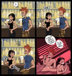 1boy 1girls after_sex au_(artist) beer boli-blog boner comic dialogue female male marvel smoking text x-23 x-men