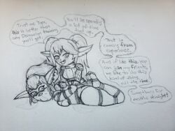 2girls blush bondage dialogue english_text female league_of_legends miugiri paper poppy the_mageseeker video_games yops_(the_mageseeker) yordle