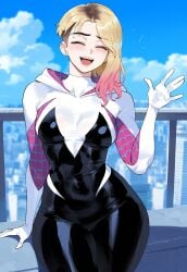 1girls ai_generated blonde_hair bodysuit creamy_ai female female_focus gwen_stacy gwen_stacy_(spider-verse) marvel marvel_cinematic_universe marvel_comics short_hair spider-man:_across_the_spider-verse spider-man:_into_the_spider-verse spider-man_(series) tagme thick_thighs