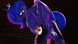 3d_(artwork) absurd_res alicorn anthro anus ass balls blue_body blue_eyes blue_hair blue_tail clothing crown cutie_mark digital_media_(artwork) equid equine friendship_is_magic ftm_crossgender genitals hair hasbro headgear hi_res horn legwear male mammal medial_ring my_little_pony mythological_creature mythological_equine mythology nude penis pink_penis presenting presenting_anus presenting_hindquarters princess_luna_(mlp) puffy_anus rule_63 solo stockings tail tiara tiara_only unie wings