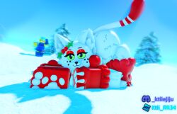 1boy 1boy1girl ass big_breasts body_fur breasts cat_tail christmas doggy_style feline female fur furry furry_female junipurr ktiiejiju_(artist) nails paws pose roblox robloxian tail thick_ass thighs white_body