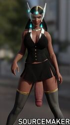 1futa 3d blue-tinted_eyewear breasts cleavage dark-skinned_futa dark_skin dickgirl erection french_nails futa_only futanari huge_cock intersex looking_at_viewer overwatch penis penis_to_the_knees solo solo_futa sourcemaker symmetra tinted_eyewear visor