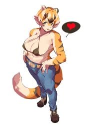 big_breasts breasts cleavage feline female furry huge_breasts mx99926 thick_thighs tiger tiger_girl wide_hips