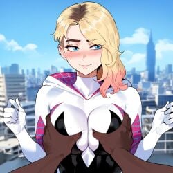 1girls ai_generated blonde_hair bodysuit creamy_ai female female_focus gwen_stacy gwen_stacy_(spider-verse) marvel marvel_cinematic_universe marvel_comics short_hair spider-man:_across_the_spider-verse spider-man:_into_the_spider-verse spider-man_(series) tagme thick_thighs