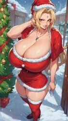 ai_generated huge_ass huge_breasts narrow_waist naruto santa_claus seductive_smile tsunade wide_hips