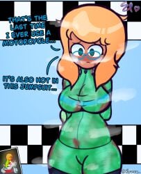 1girls absurd_res artist_name artist_signature blonde blonde_hair bodysuit dirty_clothing english_text female female_focus female_only front_zipper glasses green_bodysuit hot jessica_(spunow) jumpsuit large_ass large_breasts large_thighs looking_at_viewer mario_kart mario_kart_wii mii motorcycle_suit nervous nervous_expression nervous_sweat nervous_sweating page_1 png reference_image signature spunow_ steam steaming_body steamy sweat sweatdrop sweating sweaty sweaty_body sweaty_breasts sweaty_face tagme text thick_thighs wet_clothes zipper