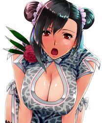 alternate_costume alternate_hairstyle alternate_outfit animal_print bangs big_breasts black_hair blush breasts chinese_clothes cleavage cleavage_cutout clothed cutout double_bun edit_by_jae edited erect_nipples erect_nipples_under_clothes final_fantasy final_fantasy_vii final_fantasy_vii_remake hair_buns hair_ornament hairbun half-closed_eyes hanging_breasts huge_breasts large_breasts lipstick looking_at_viewer looking_pleasured nipple_bulge open_mouth pov red_eyes short_sleeves sweat switch01 tifa_lockhart