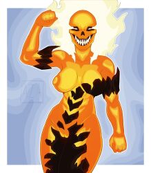 1girls areola areolae aza19 big_breasts breasts digital_drawing_(artwork) digital_media_(artwork) elemental_humanoid fangs female female_only fire fire_eyes flame flaming_hair glowing_eyes humanoid humanoid_penis invincible invincible_(tv_series) lava lava_creature monster monster_girl nipples nude open_mouth sharp_teeth simple_background sitting skull skull_head solo teeth thick_thighs volcanikka voluptuous