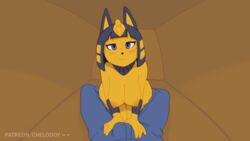 1boy 1girls 2020 ambiguous_background animal_crossing animal_ears animated ankha anthro arched_back areola_slip areolae ass back bandages bangs bipedal blue_eyes blue_hair blunt_bangs blush bob_cut bottomless breasts cat_tail chelodoy closed_mouth clothed_female_nude_male egyptian erection eyebrows_visible_through_hair eyelashes eyeliner eyeshadow feline female from_behind full_body fur furry hair half-closed_eyes headdress headpiece high_resolution huge_ass jewelry jiggle kneepits large_ass large_breasts leaning_forward looking_back makeup male_pov mammal nintendo nipples nude patreon pov ringed_tail short_hair sideboob smile solo_focus standing tail text thick_thighs thighs toes url vagina villager villager_(animal_crossing) watermark wide_hips yellow_fur yellow_skin