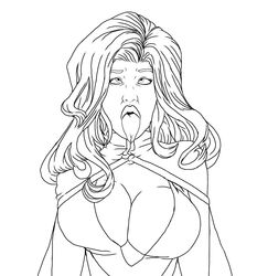 ahe_gao big_breasts bimbo bimbofication dc line_art lips megan_morse miss_martian monochrome open_mouth solo solo_female superheroine thewink tongue tongue_out