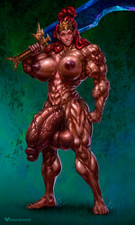 1futa abs areolae balls breasts casual_nudity completely_nude curvy dark-skinned_futanari erect_nipples extreme_muscles futa_only futa_sans_pussy futanari half-erect huge_breasts huge_cock hyper hyper_balls hyper_muscles hyper_penis looking_at_viewer muscles muscular muscular_futanari nipples nude nude_futanari penis solo testicles vincentcc