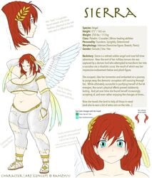 angel big_breasts character_profile chubby futanari overweight overweight_futanari red_hair ripped_clothing sierra_(ramzkun) wings